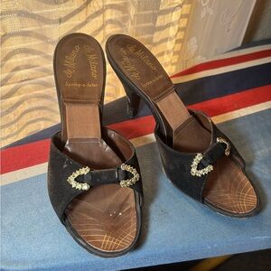 Vintage 50s  Black Springolator Heels with Sparkling Rhinestone Details